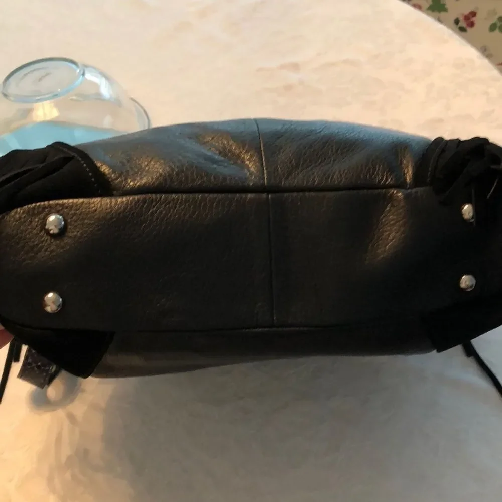 NWT B Makowsky Black Leather Hobo with Snake strap